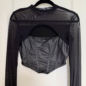 Black Mesh Cutout Crop Top